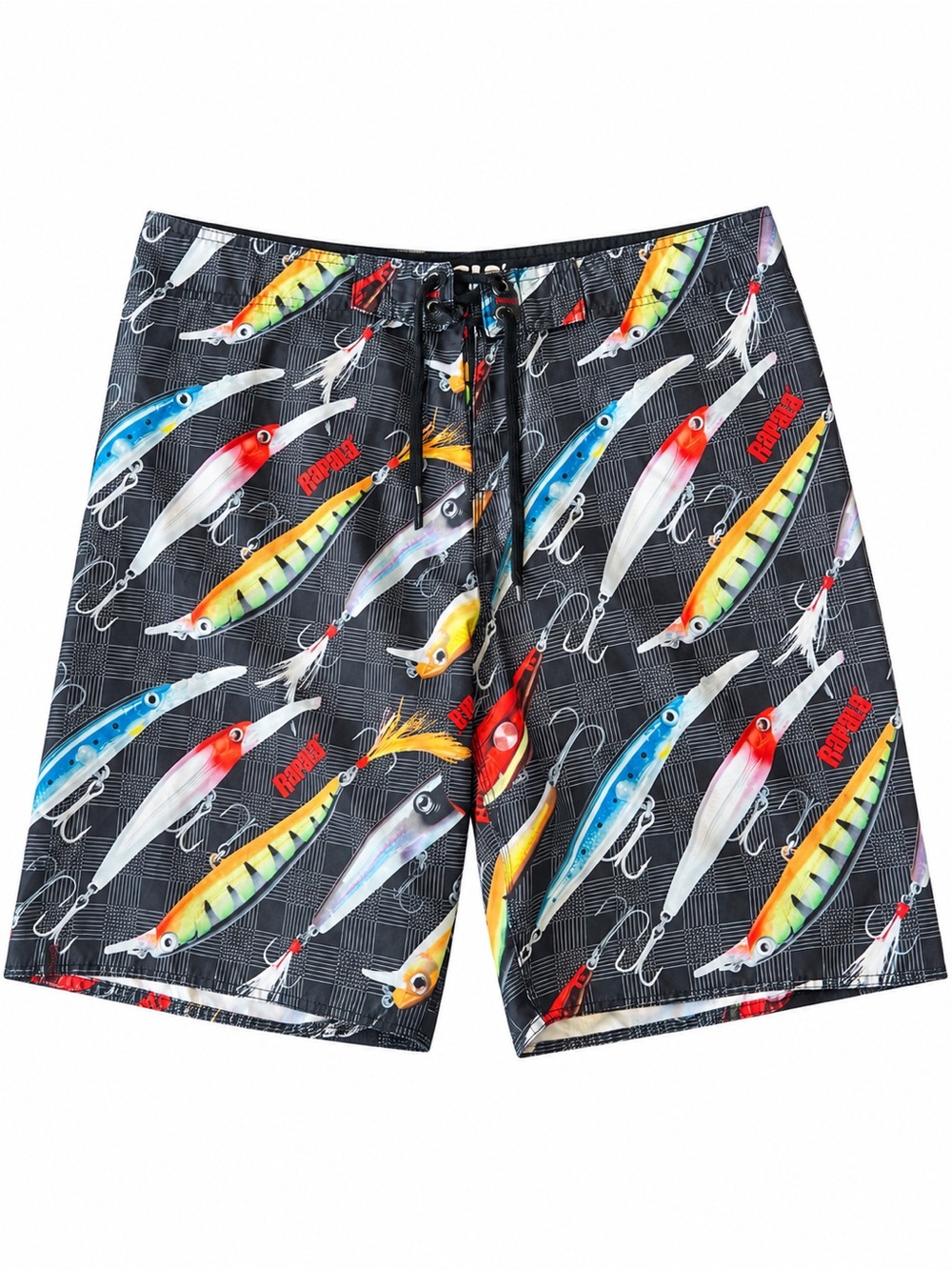 Rapala Vintage Lure Print Board Shorts Swim Trunks Size 38 All Over Print